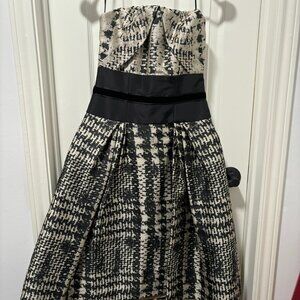 Caroline Herrera Strapless Metallic Jacquard Minidress Cocktail Dress XS